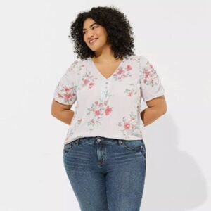 Torrid Womens Blouse‎ Size 2 Harper Georgette V-Neck Ruched Sleeve Blouse